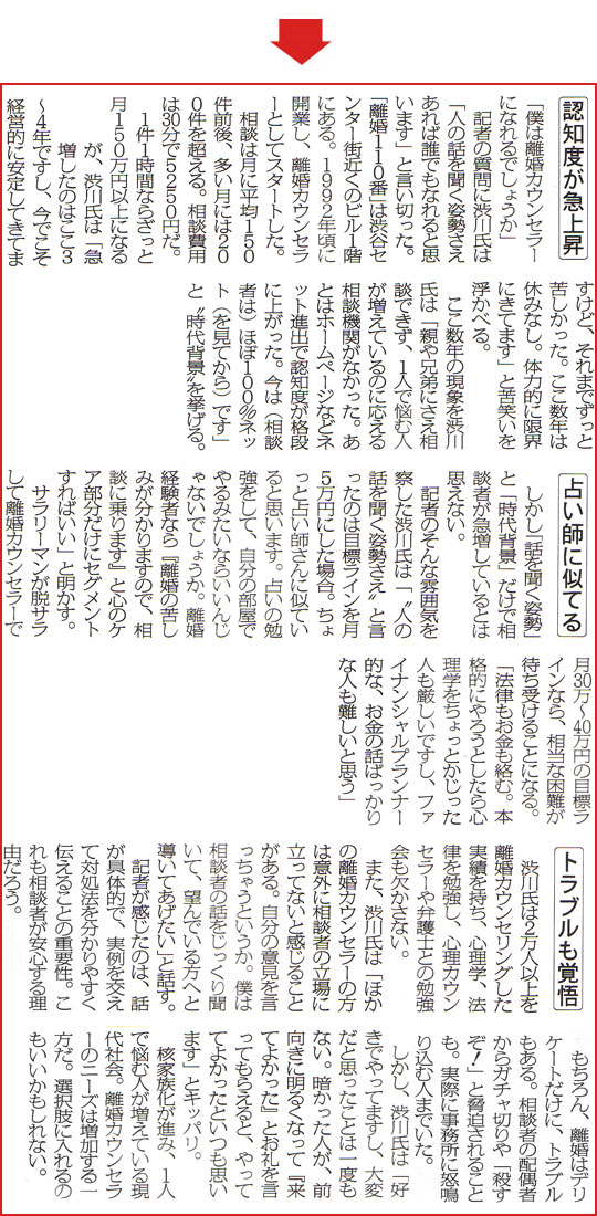 東京スポーツ2010年2月17日号にて『介護前離婚－妻たちの決断』という記事で取材を受け、コメントをさせていただきました。